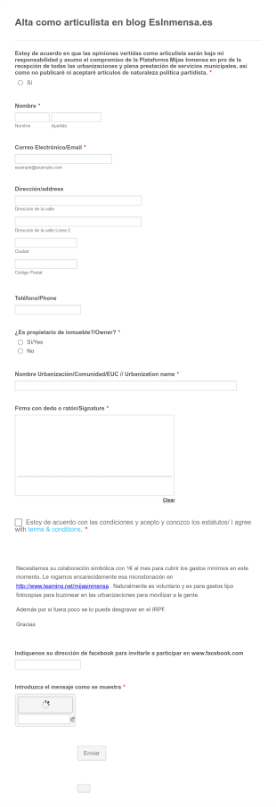 Formulario De Consentimiento Para Alta De Socios Usuarios
