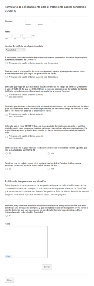 Formulario De Consentimiento Para El Tratamiento Capilar Pandémico COVID 19