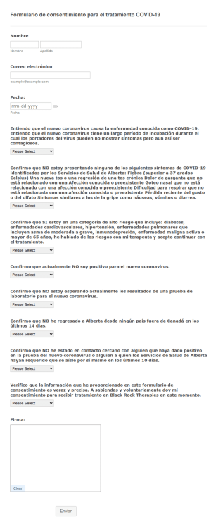 Formulario De Consentimiento Para El Tratamiento COVID 19