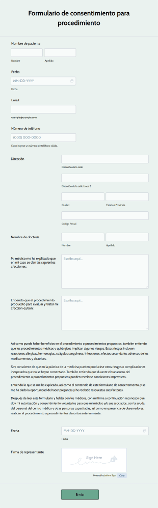 Formulario De Consentimiento Para Procedimiento Form Template