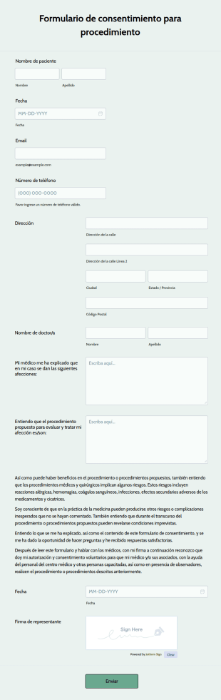 Formulario De Consentimiento Para Procedimiento