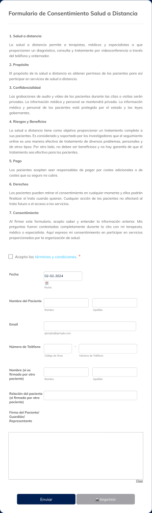 Formulario De Consentimiento Salud A Distancia