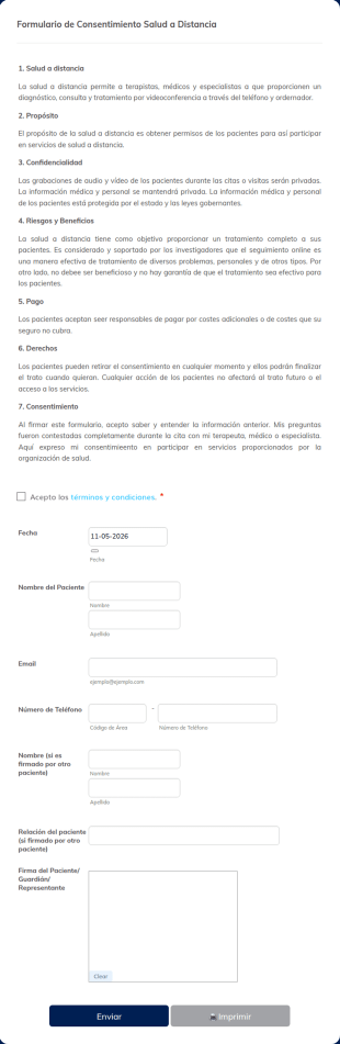 Formulario De Consentimiento Salud A Distancia