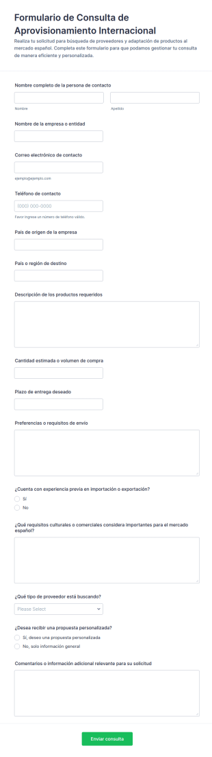 Formulario De Consulta De Abastecimiento Internacional