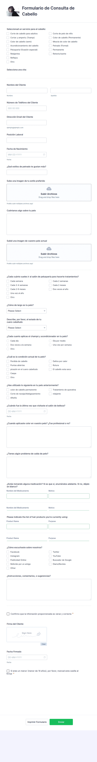 Formulario De Consulta De Cabello