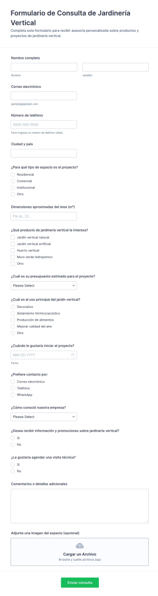 Formulario De Consulta De Jardín Vertical