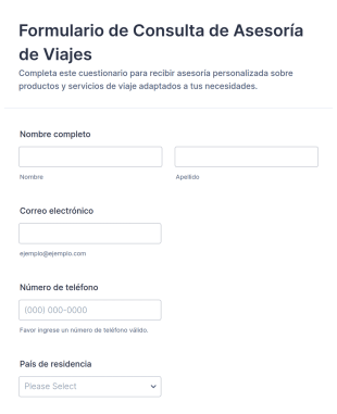 Formulario De Consulta Para Asesorías De Viajes