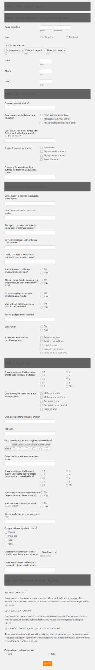 Formulário De Consultoria De Personal Training