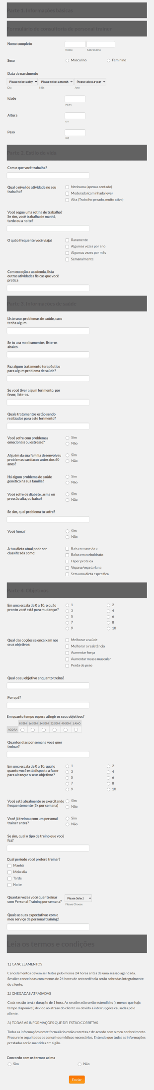 Formulário De Consultoria De Personal Training
