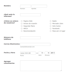Formulario De Contacto De Distribuidor De Automóviles