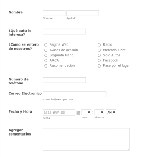 Formulario De Contacto De Distribuidor De Automóviles
