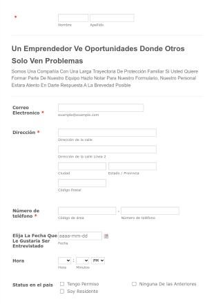 Formulario De Contacto Para Emprendedores Form Template