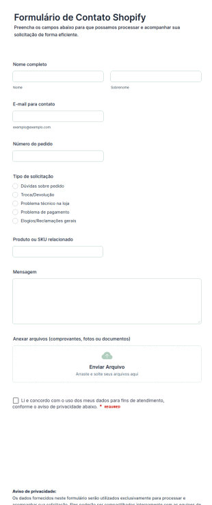 Formulário De Contato Shopify