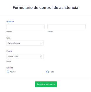 Formulario De Control De Asistencia