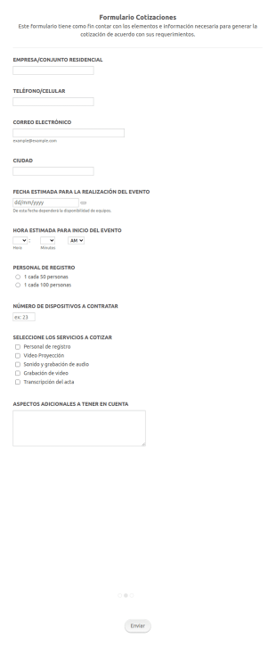 Formulario De Cotización De Evento