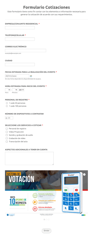 Formulario De Cotización De Evento