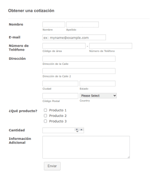 Formulario De Cotización De Productos