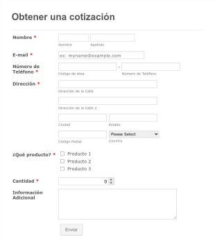 Formulario De Cotización De Productos