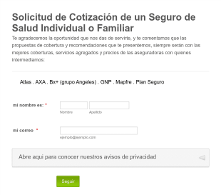 Formulario De Cotización De Seguro De Salud