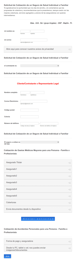 Formulario De Cotización De Seguro De Salud