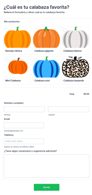 Formulario De Cuál Es Su Calabaza Favorita