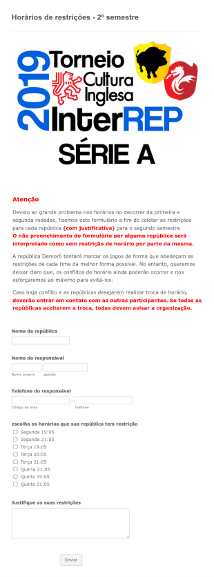 Formulário De Declaração De Restrição De Horários