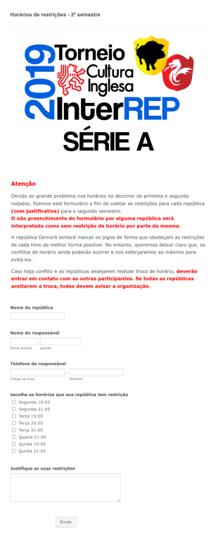 Formulário De Declaração De Restrição De Horários