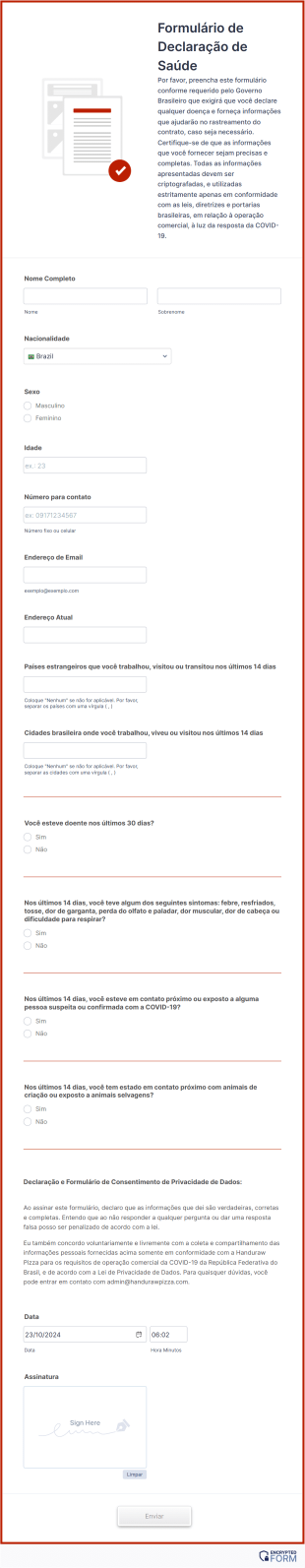 Formulário De Declaração De Saúde Form Template