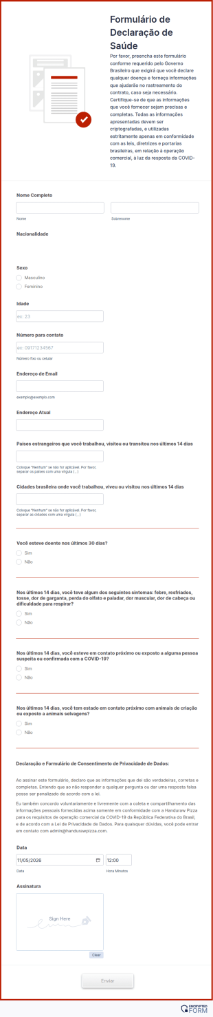 Formulário De Declaração De Saúde