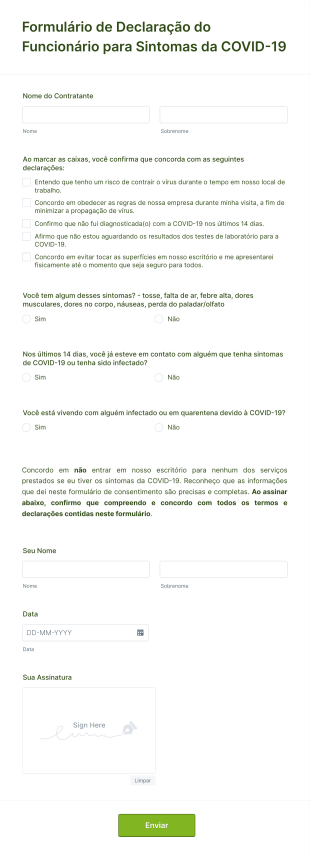 Formulário De Declaração Do Funcionário Para Sintomas Da COVID 19