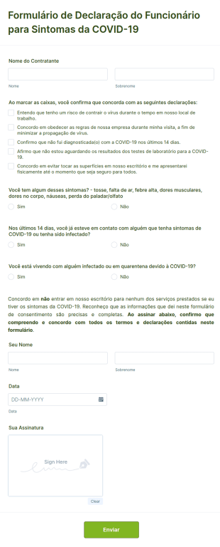 Formulário De Declaração Do Funcionário Para Sintomas Da COVID 19