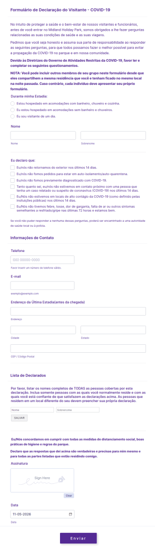 Formulário De Declaração Do Visitante Na Pandemia Da COVID 19