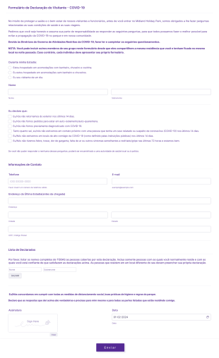 Formulário De Declaração Do Visitante Na Pandemia Da COVID 19 Form Template