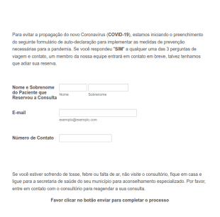Formulário De Declaração Pessoal De Não Exposição A COVID 19 Para Consultórios Médicos