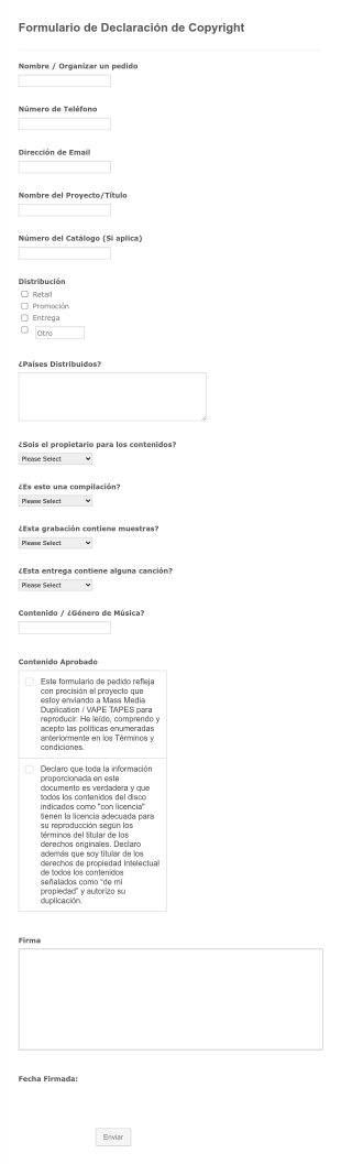 Formulario De Declaración De Copyright Form Template