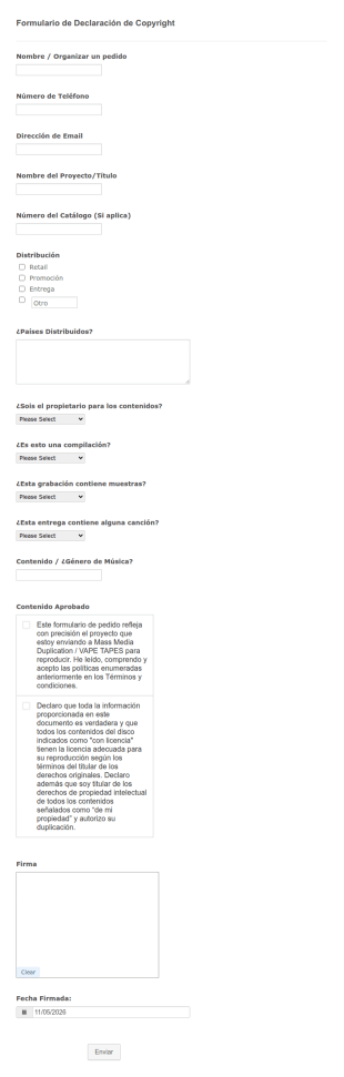 Formulario De Declaración De Copyright