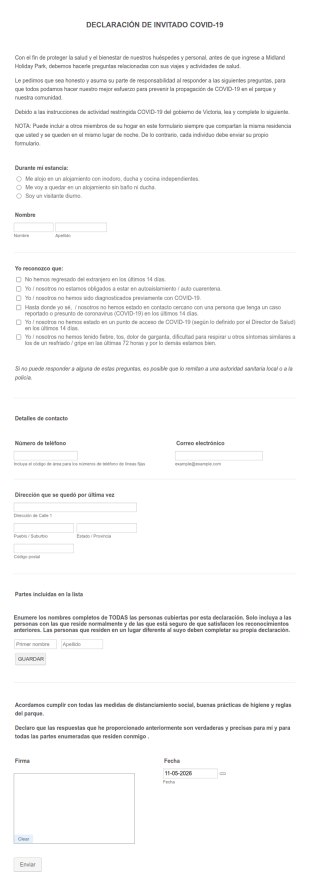 Formulario De Declaración De Huésped COVID 19