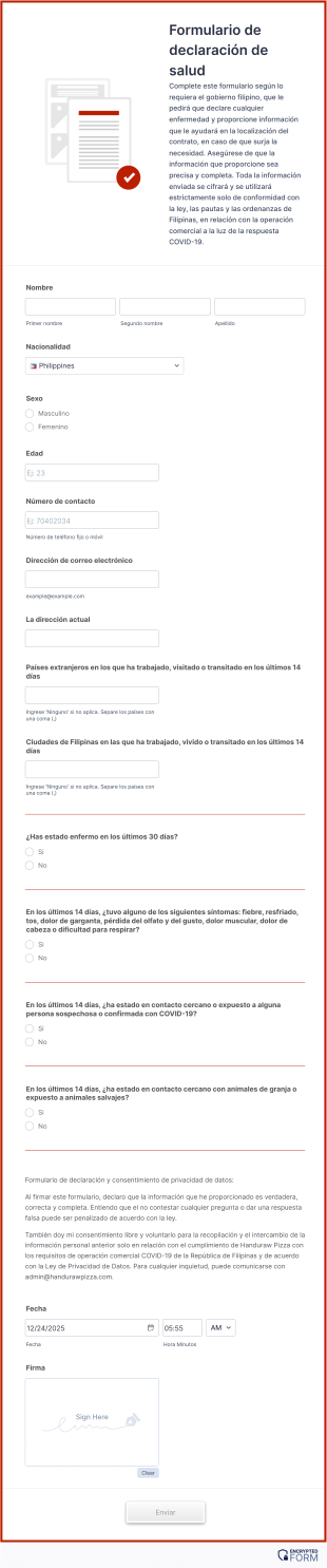Formulario De Declaración De Salud