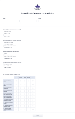 Formulário De Desempenho Acadêmico Form Template