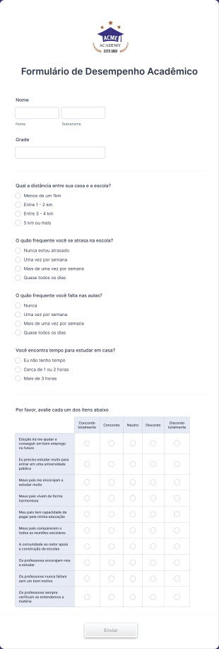 Formulário De Desempenho Acadêmico