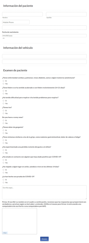 Formulario De Divulgación De Detección Del Paciente COVID 19