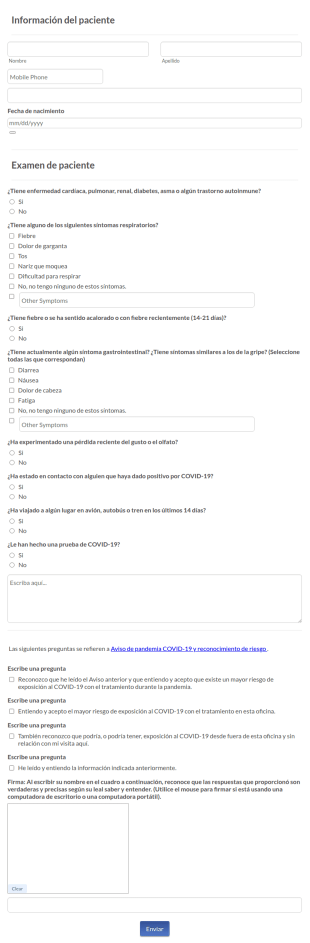 Formulario De Divulgación De Evaluación Previa Del Paciente COVID 19 V3