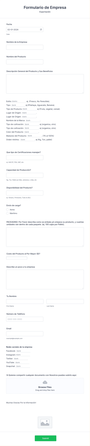 Formulario De Empresa Form Template