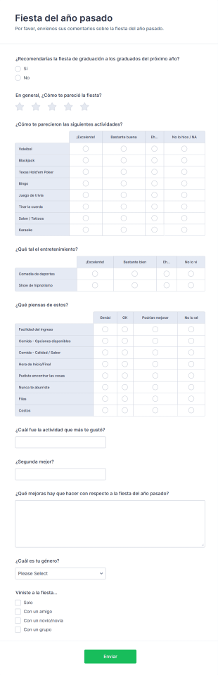 Formulario De Encuesta De Fiesta Del Año Pasado