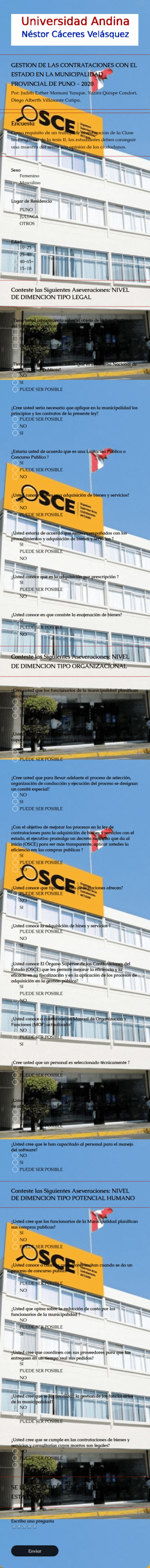 Formulario De Encuesta De Gestión De Contrataciones Con El Estado