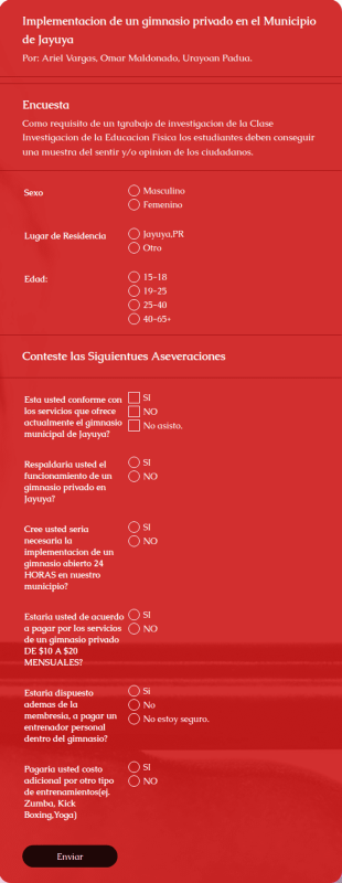Formulario De Encuesta De Implementación De Gimnasio