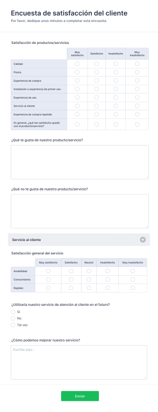Formulario De Encuesta De Satisfacción Del Servicio Al Cliente Form Template