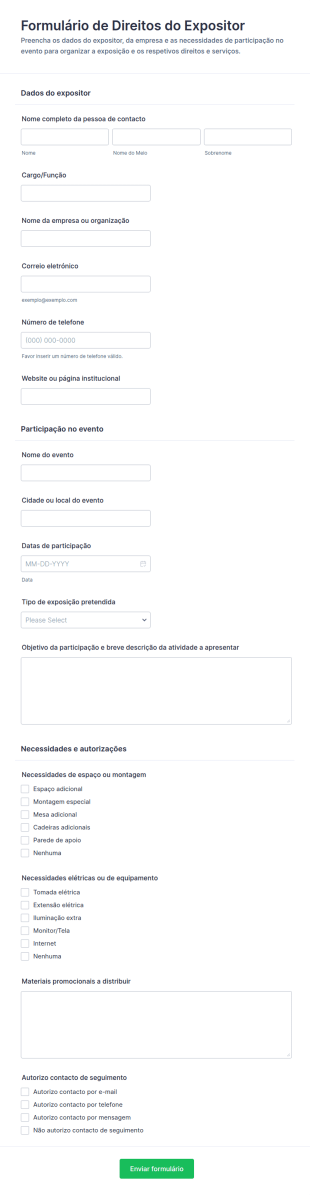 Formulário De Entitlements Do Expositor