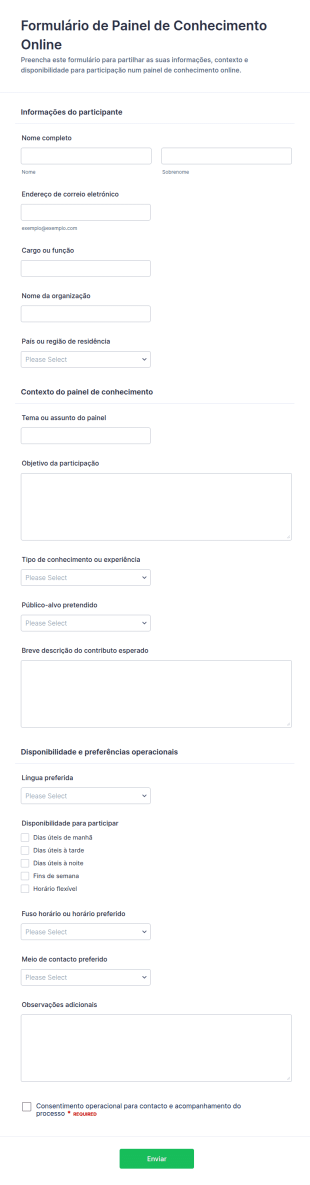 Formulário De Entrada Para Painel De Conhecimento