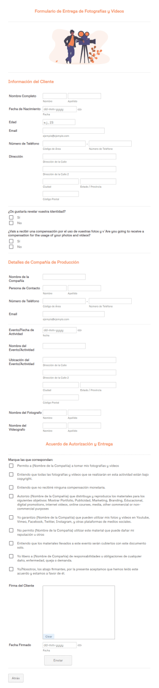 Formulario De Entrega De Fotografías Y Vídeos